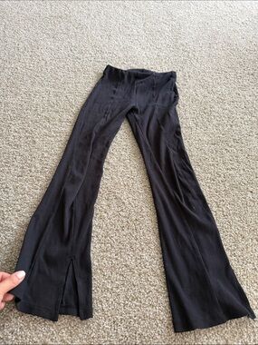 Zara Black Ribbed Flare Pants with Front Slits